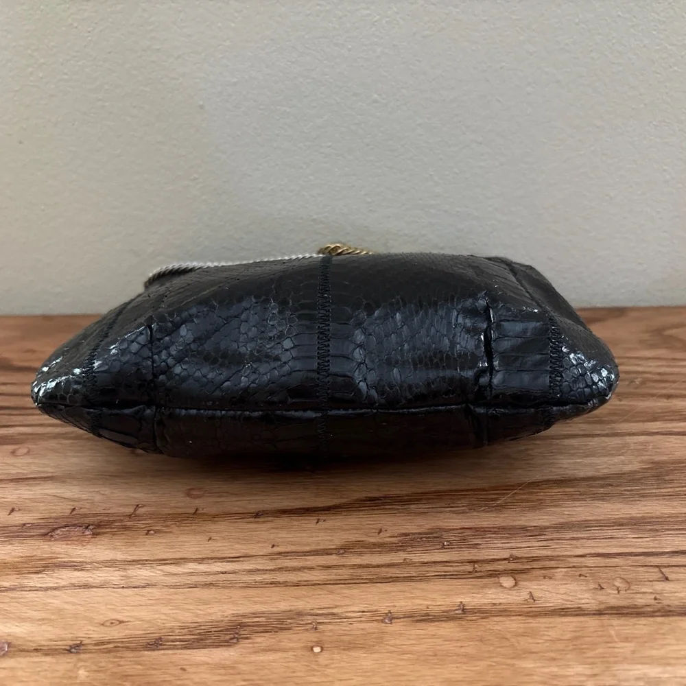 Ruth Saltz Black Snakeskin Shoulder Bag Adjustable Strap Purse Vintage Retro 80s